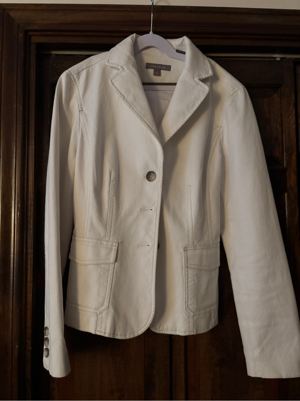 Ann Taylor White Tailored Denim Blazer